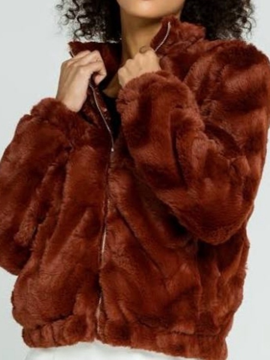 West Of Melrose Jackets & Blazers - Plush Faux Fur Bomber Jacket - Rust Brown